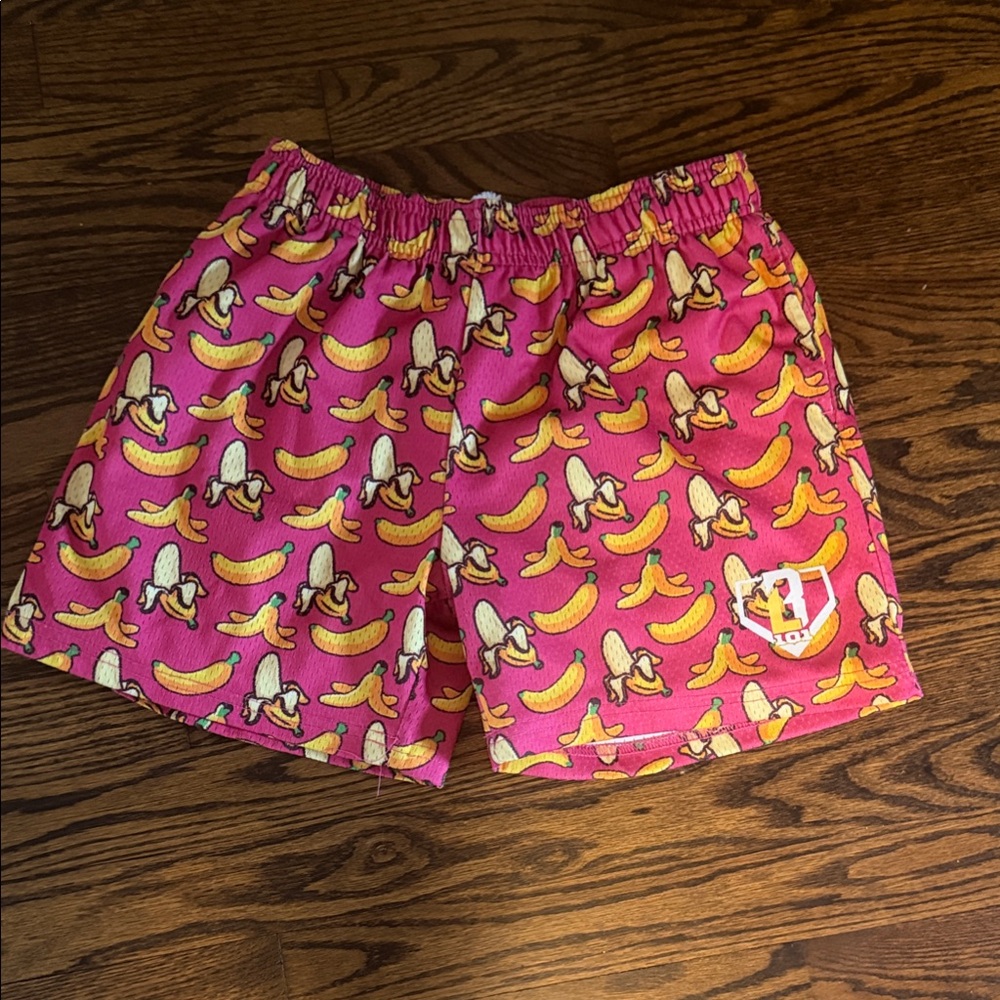 Boys Pink Banana-Print Swim/Play Shorts